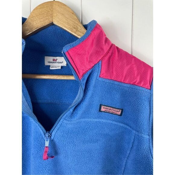 VINEYARD VINES Fleece Jacket 1/4 Zip Cornflower Blue Pink Colorblock M - Picture 3 of 10